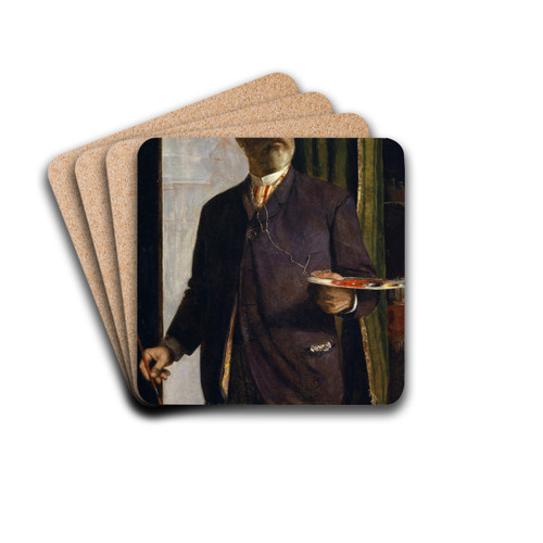 Self-Portrait in the Studio by Arnold Bcklin Drink Coasters - set of 4