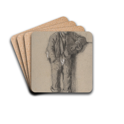 A Standing Peasant Boy in Hat and Wooden Shoes by Constant Troyon Drink Coasters - set of 4