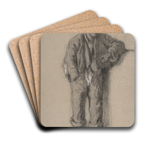 A Standing Peasant Boy in Hat and Wooden Shoes by Constant Troyon Art Drink Coaster set