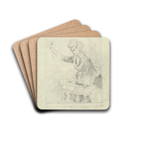 Frau auf Balkon, winkend by Otto Scholderer Drink Coasters - set of 4