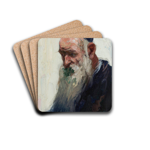 Portrait Of A Jew by Adolf Behrman Drink Coasters - set of 4