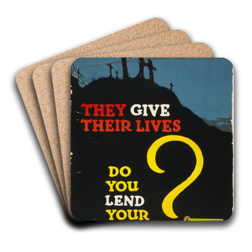 They give their lives, do you lend your savings by Horace Devitt Welsh Art Drink Coaster set