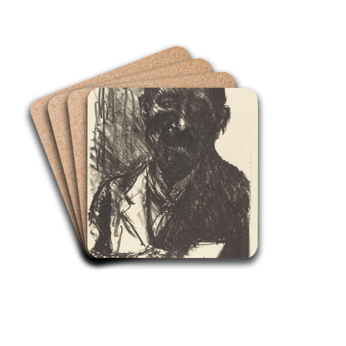 Self-Portrait Sketching by Lovis Corinth Drink Coasters - set of 4 Self-Portrait Sketching by Lovis Corinth Drink Coasters - set of 4