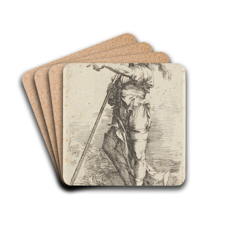 Soldier Holding a Cane in His Right Hand, Pointing toward the Left 2 by Salvator Rosa Drink Coasters - set of 4
