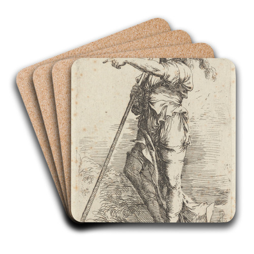 Soldier Holding a Cane in His Right Hand, Pointing toward the Left 2 by Salvator Rosa Art Drink Coaster set