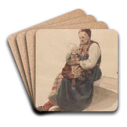 Kone med barn p fanget, Rttvik by Adolph Tidemand Art Drink Coaster set