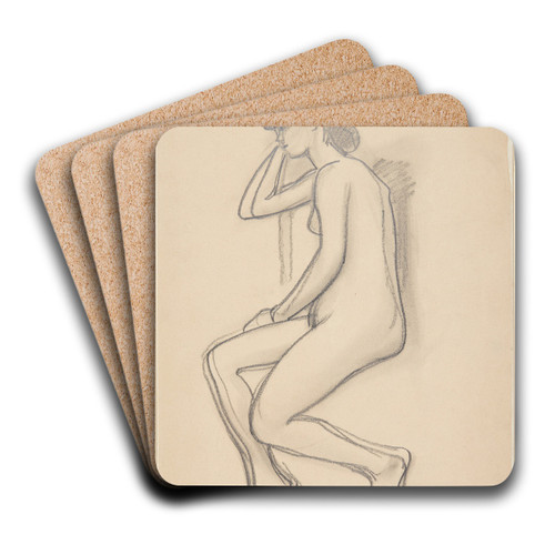 Siddende kvindelig model, set fra siden by Harald Giersing Art Drink Coaster set