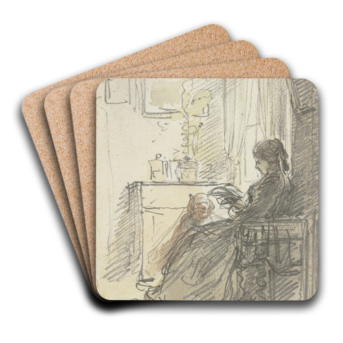 Frau mit einem Buch am Fenster sitzend by Philipp Rumpf Art Drink Coaster set