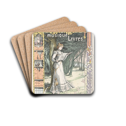 Vrouw Lezend In Een Tijdschrift, Staand Onder Een Boom by Anonymous Drink Coasters - set of 4 Vrouw Lezend In Een Tijdschrift, Staand Onder Een Boom by Anonymous Drink Coasters - set of 4
