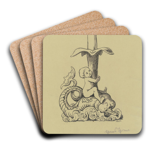 Candlestick angel by Hans Thoma Art Drink Coaster set