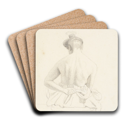 Siddende kvindelig model set bagfra by Christen Kbke Art Drink Coaster set
