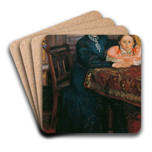 Frau mit Kind (Mathilde Schnberg mit Tochter Gertrud) Doppelbildnis Mathilde und Gertrud Schnberg by Richard Gerstl Art Drink Coaster set Frau mit Kind (Mathilde Schnberg mit Tochter Gertrud) Doppelbildnis Mathilde und Gertrud Schnberg by Richard Gerstl Art Drink Coaster set