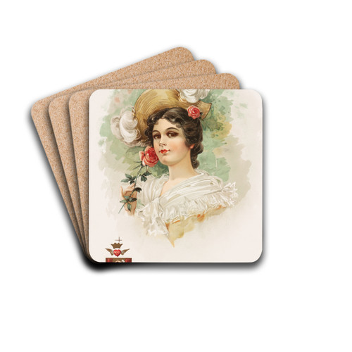Young Woman with Pink Roses by Katherine Connor Drink Coasters - set of 4