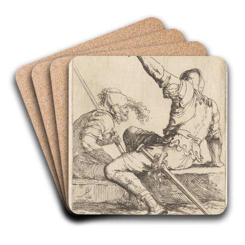 Two soldiers Seated on a Rectangular Stone by Salvator Rosa Art Drink Coaster set