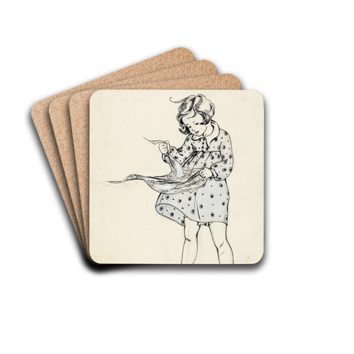 Meisje met een doek by Miep de Feijter Drink Coasters - set of 4 Meisje met een doek by Miep de Feijter Drink Coasters - set of 4