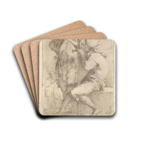 Two Soldiers, One Seated on a Square Stone by Salvator Rosa Drink Coasters - set of 4