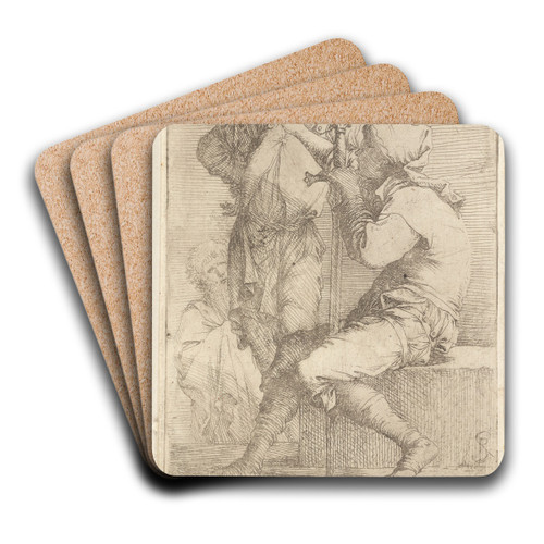 Two Soldiers, One Seated on a Square Stone by Salvator Rosa Art Drink Coaster set