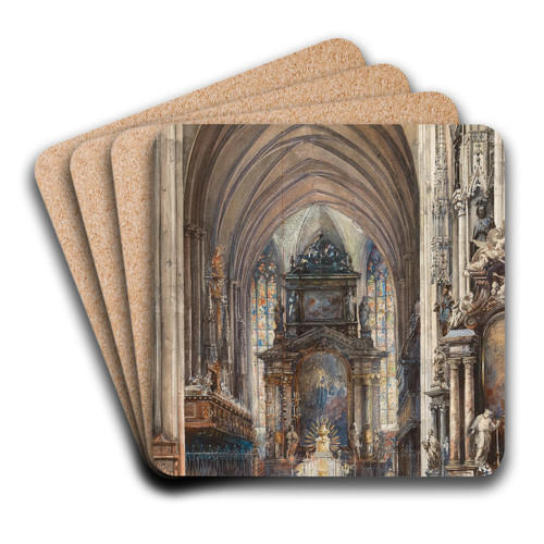 The interior of Saint Stephen with the high altar and figural staffage by Reinhold Vlkel Art Drink Coaster set