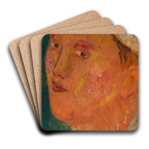 Head of a girl in a hat by Tadeusz Makowski Art Drink Coaster set Head of a girl in a hat by Tadeusz Makowski Art Drink Coaster set