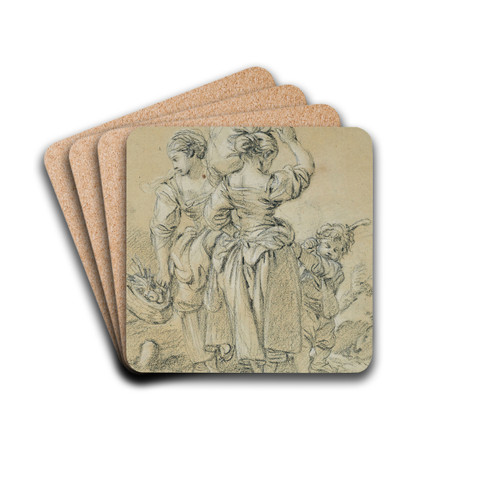 Deux femmes et deux enfants by Franois Boucher Drink Coasters - set of 4