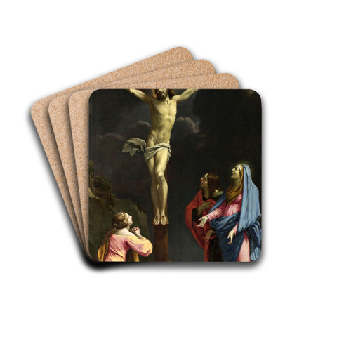 Christ On The Cross With The Virgin And Saints by Eustache Le Sueur Drink Coasters - set of 4