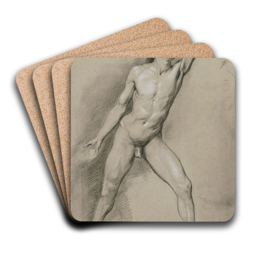 Stehender mnnlicher Akt, mit erhobener Linker im Ausfallschritt nach rechts by Victor Mller Art Drink Coaster set Stehender mnnlicher Akt, mit erhobener Linker im Ausfallschritt nach rechts by Victor Mller Art Drink Coaster set
