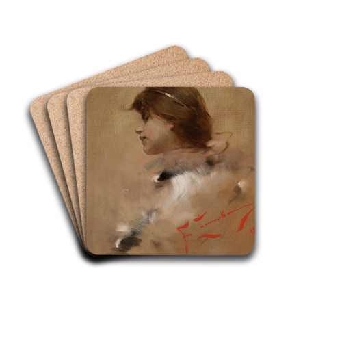 Head of a woman in profile by Franciszek murko Drink Coasters - set of 4 Head of a woman in profile by Franciszek murko Drink Coasters - set of 4