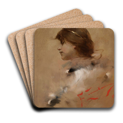 Head of a woman in profile by Franciszek murko Art Drink Coaster set Head of a woman in profile by Franciszek murko Art Drink Coaster set