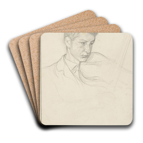 Schets van een vioolspelende jongen by Jan Veth Art Drink Coaster set