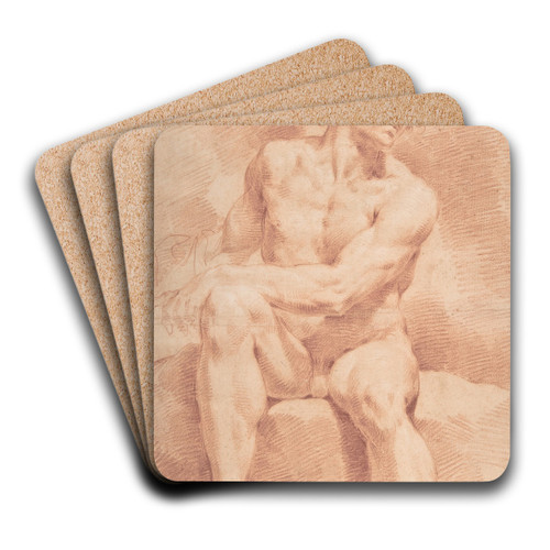 Seated Male Nude by Ubaldo Gandolfi Art Drink Coaster set