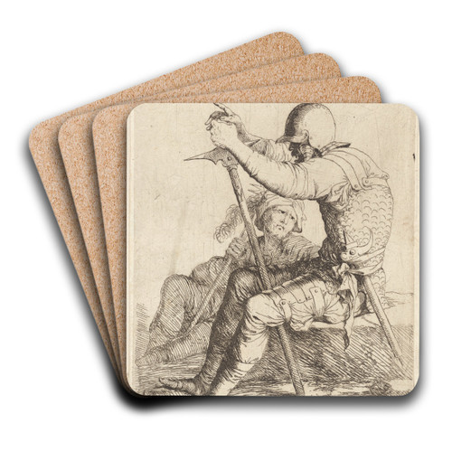 Two Soldiers, Seated, One on a Stone, the Other on the Ground by Salvator Rosa Art Drink Coaster set