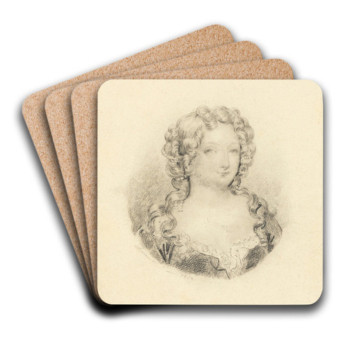 Medallion Portrait of Mlle de Fontanges by Eugne Devria Art Drink Coaster set Medallion Portrait of Mlle de Fontanges by Eugne Devria Art Drink Coaster set