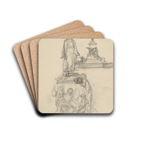 dwa szkice pomnika z postaci na cokole, wok ktrego siedz alegoryczne postacie by Henryk Siemiradzki Drink Coasters - set of 4