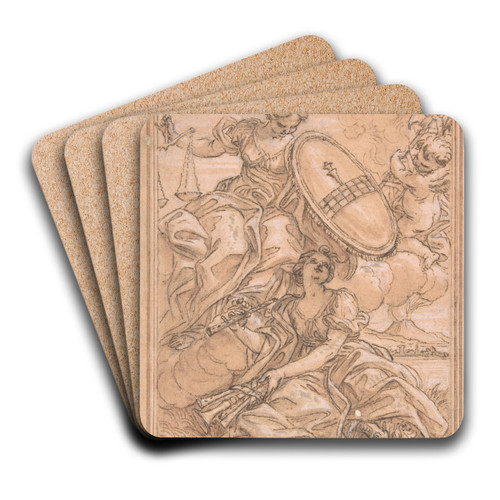 Allegorical Composition; Music and Justice with the Spinola Arms by Giovanni Battista Gaulli Art Drink Coaster set