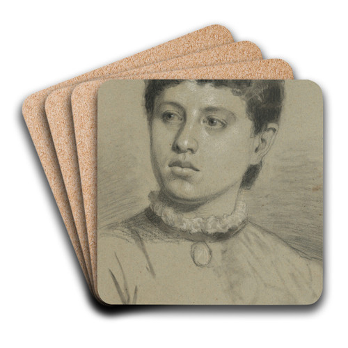A study of a portrait of a girl by Jozef Hanula Art Drink Coaster set