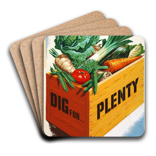 Dig for Plenty. Grow food in your garden or get an allotment by Mary Le Bon Art Drink Coaster set