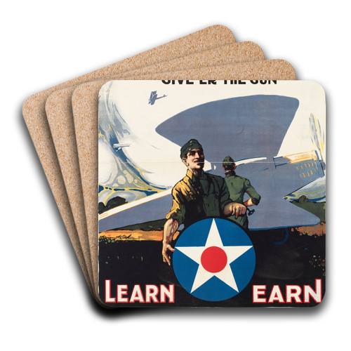 Join the air service. Give 'er the gun by Warren Keith Art Drink Coaster set