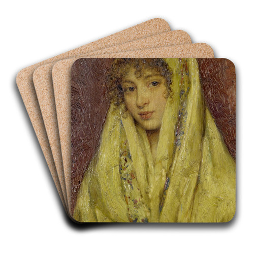 Girl In A Yellow Shawl by Eugen von Blaas Art Drink Coaster set