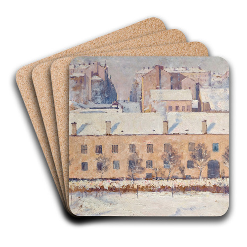 A Winter Scene. Motif from Southern Stockholm by Axel Lindman Art Drink Coaster set