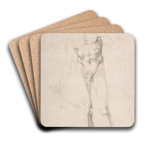 Standing Male Nude Holding a Bow ('Poynter Apollo') by Albrecht Drer Art Drink Coaster set