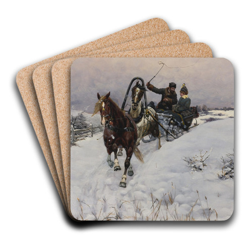 Sleigh Ride by Bohdan von Kleczynski Art Drink Coaster set Sleigh Ride by Bohdan von Kleczynski Art Drink Coaster set