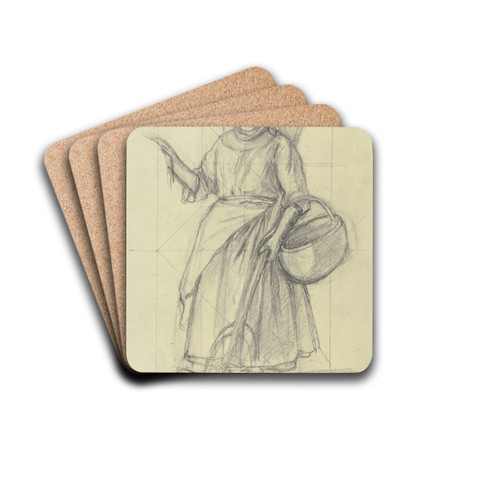 Bauernmdchen mit Rechen und Korb by Jakob Becker Drink Coasters - set of 4