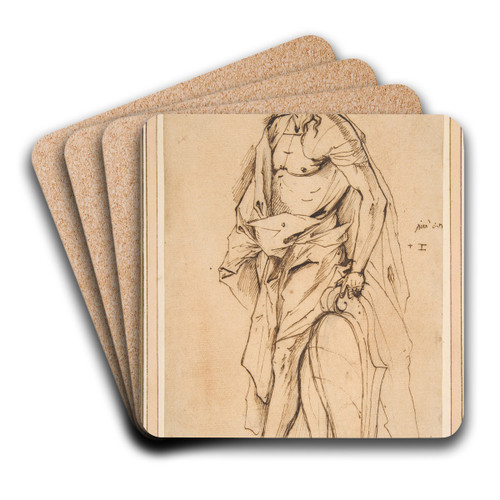 Standing Male Figure Supporting a Shield by Pietro Testa Art Drink Coaster set