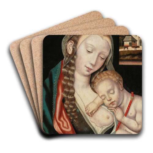 The Virgin and Child seated before a ledge by The Master of the Parrot Art Drink Coaster set