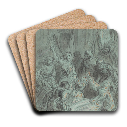 A Dramatic Scene with a Fainting Woman by Gustave Dor Art Drink Coaster set