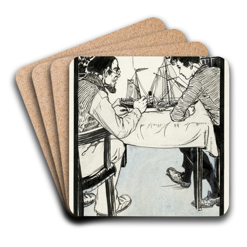Willem en zijn vader werken aan een scheepsmodel by Anny Leusink Art Drink Coaster set Willem en zijn vader werken aan een scheepsmodel by Anny Leusink Art Drink Coaster set