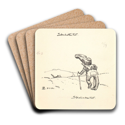 To udkast til Den tykke kat by Niels Skovgaard Art Drink Coaster set