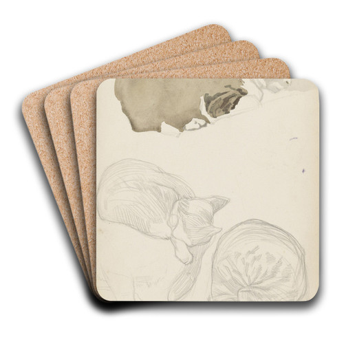 Liggende kat by Jan Veth Art Drink Coaster set