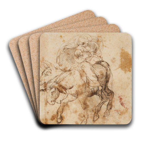 Frau mit Kind auf einem Esel (Maria mit dem Kind) by Lelio Orsi Art Drink Coaster set
