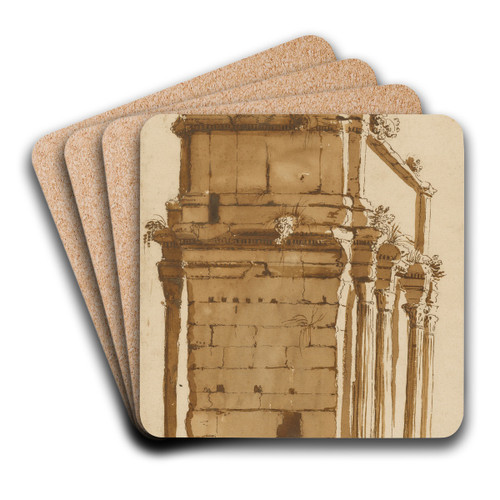 The Arch of Septimius Severus, Rome by Cornelis Van Poelenburch Art Drink Coaster set